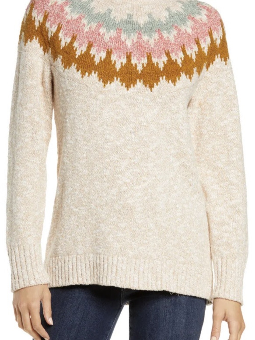 L.L. Bean Womens Cotton Funnelneck Ragg Sweater Size Large